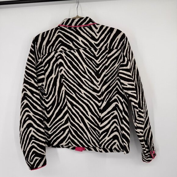 3 Sisisters Zebra Print Jacket  Pink Piping  Buttons Cotton Womens Size Large - Picture 12 of 14